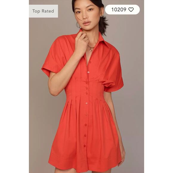 Anthropologie The Tobie Button-Front Pleated Shirt Dress Mini Edition XS Petite - Picture 1 of 5